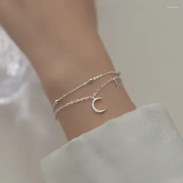 Link bransoletki podwójne warstwy kryształowy księżyc frędzle urok dla kobiet elegancka biżuteria na przyjęcie weselne SL524