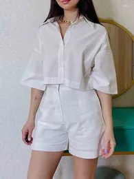 Women's Tracksuits 2 Piece Sets Womens Outfits Turn-down Collar Half Sleeve Button Up Shirts High Waisted Shorts Office Lady Summer Short