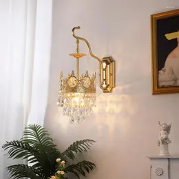 Wall Lamp European Bedroom Bedside Hallway Aisle Stair Luxury Gold Iron Crystal Sconce Light