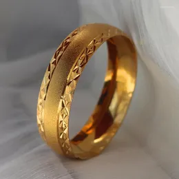 Bangle 6.8CM/2CM Gold Color Dubai Wedding Bangles For Women Ethiopian Bracelets Birthday Jewelry Gifts