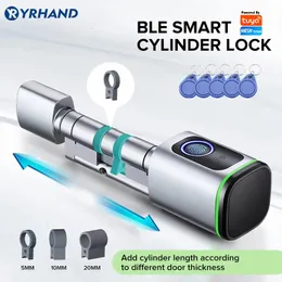 Door Locks Tuya App FingerPrint RFID Card Bluetooth Euro Cylinder Smart Lock Keyless Electronic med Alexa Google Home Replacement 231202