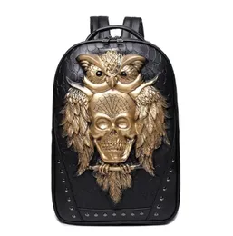 2022 Fashion 3D Embossed Owl Skull Backpack bags for Men travel bag unique Originality women Bag personality Rock Cool Laptop hand2717619