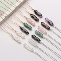 Pendant Necklaces Crystal Necklace Wire Wrap Hexagonal Cylindrical Natural Stone Gift For Women Men Jewelry Fashion Accessories
