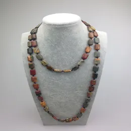 ST0004 carré picasso jaspe perle 42 pouces noué longs colliers en pierre semi-précieuse nouveau Design collier 262P