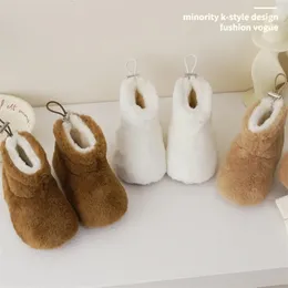 Детские зимние ботинки, коллекция 2023 года, зимняя обувь для девочек на однотонном кроличьем меху, теплая повседневная обувь на мягкой подошве для мальчиков, нескользящая подошва, размер 21 30 231204