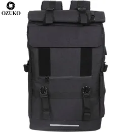 Ozuko 40L سعة كبيرة على الظهر سفر الرؤوس Men USB تهمة حقيبة الظهر المحمول للمراهقين متعددة الوظائف سفر حقيبة المدرسة 211203240A