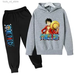 Conjuntos de roupas 2023 Novo Anime One Piece Hoodie Set Crianças Sonic Moletom Stranger Things Pulôver Moda Bebê Menino Roupas Meninas T231204