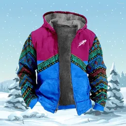 Men's Hoodies Winter Fleece Coat Jackets Outerwear Sweatshirts Men Zip Up Aztec Bohemian Tribal Graphics Parka Overcoat Streetwear