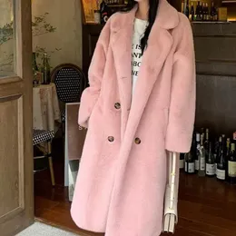 2024 novo couro e pele feminina ambientalmente amigável pele de vison falso longo solto e engrossado casaco de pele integrado