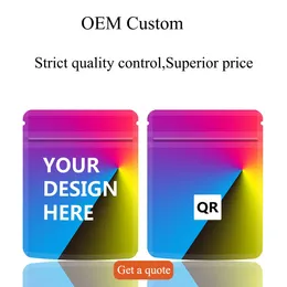 OEM Custom Mylar Bags 1G 3.5G 7G 14G 28G 1lb med logotypfri design Creation Pro Packaging Digitalt tryckt din blixtlås Lukt Proof Pouch Your Design