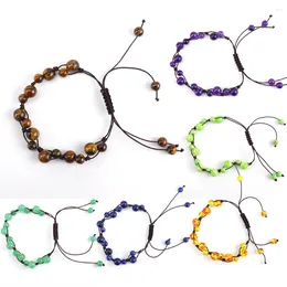 Strand 10pc Handmade 2 Layers Colorful Stone Crystal Beads Bracelets Brown Rope Adjustable Quartz Wristband For Women