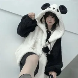 Felpe con cappuccio da donna inverno carino donna orecchie di panda felpa con cappuccio palline di peluche zip-up allentato kawaii sudadera adolescente scuola ragazze vestiti JK