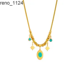 Fashion personality oval turquoise star pendant gold-plated 18K titanium steel chain necklace women jewelry