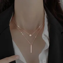 سلاسل 925 Sterling Silver Square Flash Diamond Round Double Necklace للنساء الترقوة سلسلة مجوهرات رائعة حفل الزفاف 2938