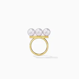 Wedding Rings KURSHUNI Customized Similated Three-Pearls Ring For Women Gold Color Luxury Quality Jewelry Trend Korean Fashion INS 231204