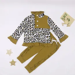 Kleidungssets Freizeitkleidung Outfits Baby Mädchen Kleidung Set Benutzerdefinierter Name Stickerei Bodysuit Kinderanzug Kinder Leopard Langarm 1-8T Hosen