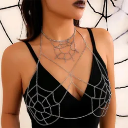 Halsband örhängen set halloween sexiga smycken gotiska mörka spindel webb personliga kroppskedja tillbehör kvinnor kostym