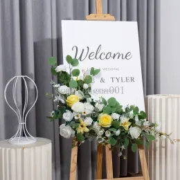 wedding welcome signs artificial flowers rose poney eucalyptus leaves party wedding ceremony reception signs flower decor