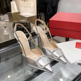 2022 designer luxry female pointed toe sandal real leather metal 4cm 6cm 8cm slim heel wedding shoes 3544 dust bag6545370