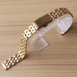 Pulseira de relógio de aço inoxidável dourada, pulseira de relógio 10mm 12mm 14mm 16mm, extremidades retas, fivela dobrável clássica i284g