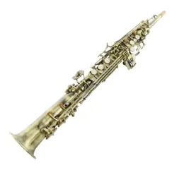MARGEWATE Soprano Tubo Recto B Saxofón Plano Llave Saxofón Cobre Antiguo Latón con Boquilla Accesorios MAS-502