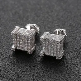 남자를위한 패션 힙합 귀걸이 골드 실버 아이스 아웃 CZ Square Stud Earring with Sc는 Bewelry283H