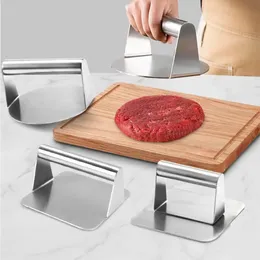 Utensili per carne e pollame Pressa per hamburger in acciaio inossidabile Rotondo quadrato Frantumatore Griglia liscia antiaderente per cottura a piano piatto di hamburger 231204