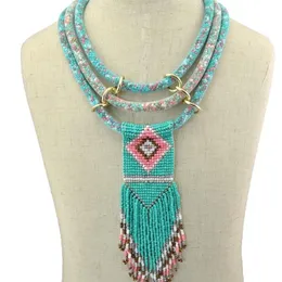 Boho Indian Multi Layered Bib Collar Necklace Handmade Resin Bed Long Tassel Flower State Necklaces African Jewelry Y291R