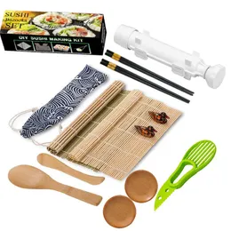 Ferramentas de sushi kit bazuca com esteiras de bambu pauzinhos abacate slicer paddle faca diy máquina rolo 231204