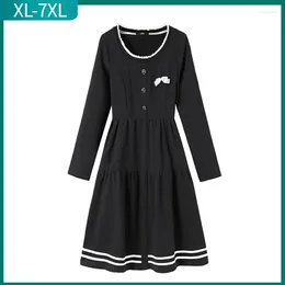 Casual Dresses 2023 Ladies Autumn Winter Plus Size Dress For Women Large Long Sleeve Cotton Black Loose Umbrella Midi 4XL 5XL 6XL 7XL