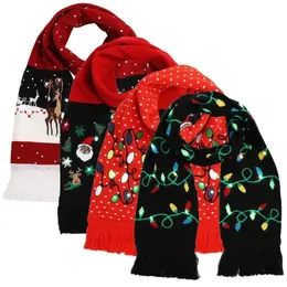 Scarves Tailor Smith 2piece Santa Claus Reindeer Christmas Scarf Winter Holiday Scarves Knitted Shawl Colorful Luminous Scarf 231204