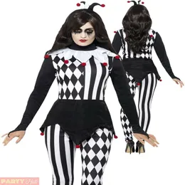 Bayan Jester Cadılar Bayramı Kostüm Yetişkinler Harlequin Palyaço Fantezi Elbise Kadın Kıyafet SM1898 MLXL240A
