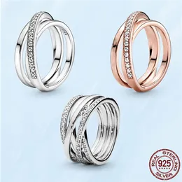 Sommer Neue 925 Sterling Silber Crossover Pave Triple Band Ring Für Frauen Hochzeit Party Mode Dame Schmuck Geschenke Freundinnen Fit 301k