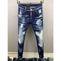 Jeans nya män hål ljusblå mörkgrå Italien varumärke man långa byxor byxor streetwear denim mager smal rak cyklist jean d2 kvalitetsstorlek 28-38 9837