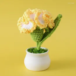 Dekoracyjne kwiaty ręcznie robione szydełko-karnacyjne kwiat ręcznie narodzony domowy sztuczny bukiet DIY Gotowy prezent świąteczny