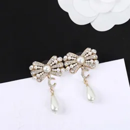 2022 Top quality Charm drop earring with diamond and nature shell beads knot shape for women wedding jewelry gift have box PS7800223s