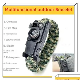 Survival Bracelets Bangle Mtifunctional Outdoor Bracelet Emergency Woven Life-Saving Compass Fishing Gear Set Wilderness Adventures Dhmpj