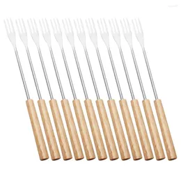 Dinnerware Sets 12 Pcs Chocolate Fondue Fork Creme Cheese Exquisite Forks Fruit Wooden Handle Household Grill Kitchen Supplies Dipping Small