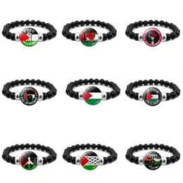 Pulseira de cristal da Palestina com contas pretas com pulseira de charme da bandeira da Palestina 12 estilos