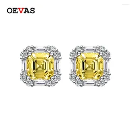 Stud Earrings OEVAS 925 Sterling Silver 7 7mm High Carbon Diamond 18K Gold Plated For Women Sparkling Fine Jewelry Gifts