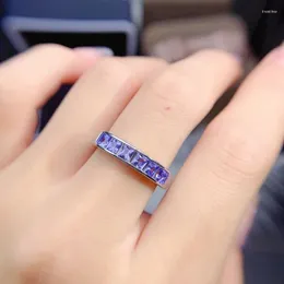 Кольца кластера, кольцо с натуральным танзанитом, женское кольцо с синим драгоценным камнем, нежные ювелирные изделия из настоящего стерлингового серебра S925 с сертификатом