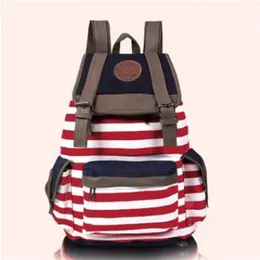 S5Q Women's Hasp Striped Bookbag Accessories Travel Rucksack Women Chirstmas School Bag Satchel Canvas Backpack AAACYV207p