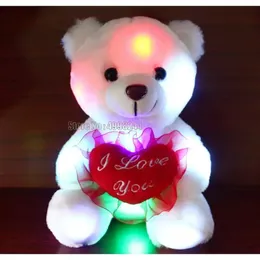 دمى Plush 22cm Heart Talk Teddy Bear محشو بالحيوان LED متوهجة مضيئة هدية طفل لطيف الأطفال أنا أحبك لعبة 231204