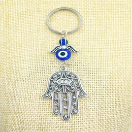 Fashion Jewellery Blue Evil Eye Lucky Fatima Hamsa Hand Turkish Evil Eye Charm Protection Hanger Crystals Car Feng Shui Keychain-1272c
