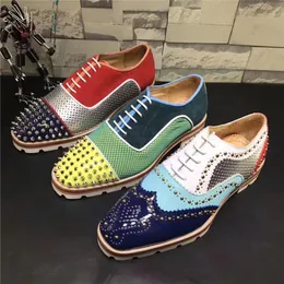 New Arrival Men Red Laceup Patchwork Casual Shoes Spikes Studded Lowtop Mixed Color Loafers Antiskid Shoes Men Party Shoes Size 9791337