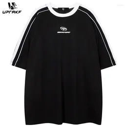 Men's T Shirts UPRAKF Sports Style Hip Hop Round Neck Shirt American Retro Casual Pure Cotton Short Sleeve Oversize Sweatshirt Fashion Tops
