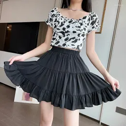 스커트 Holifeni High Wistic Gothic Lolita Mini Cake Skirt 일본어하라 주쿠 여자 Y2K 패션 여성 스트리트웨어 달콤한 격자 무늬 주름