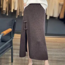 Saias Tailor Sheep Pure Wool Malha Mulheres Halfskirt Moda Slim Fit Outono Inverno Longo Estilo Vestido