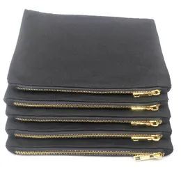 7x10in bolsa de maquiagem de lona de algodão preto para impressão diy bolsa de cosméticos de lona preta com forro preto zíper dourado diretamente da fábrica 349v