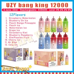 100％オリジナルUzy Bang King 12000 Puff Eタバコ23mlポッド0％2％3％5％レベル650mahバッテリー充電式パフ12k使い捨てベイプペン